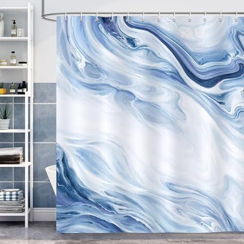 Bonhause Duschvorhang Marmor Blau Weiß Modern Abstrakt Duschvorhänge 180 x 180 cm Anti-Schimmel Wasserdicht Polyester Stoff Waschbar Bad Vorhäng für Badzimmer mit 12 Haken