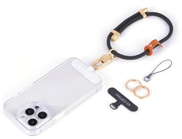 project-cb Dragonne Téléphone Portable 1,Telephone Cordon patch 2,Réglable 20-40cm,Cordon Telephone Portable,Porte-clés(Noir-G)