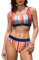 iSLASISIA Damen Sport Badeanzüge Zweiteiliger Crop Top Gerippter Bikini mit frechem Unterteil（Bunte Streifen,EU40）