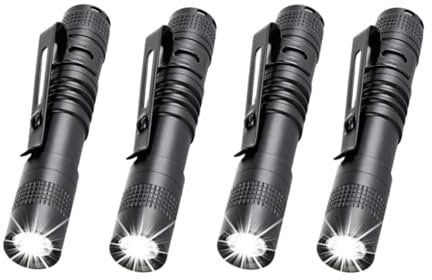 POCKETMAN Mini LED-Taschenlampe, 9 cm, Taschenlampe klein, mit Clip für Außenbeleuchtung, Camping, Wandern, Notfall (4 Stück)