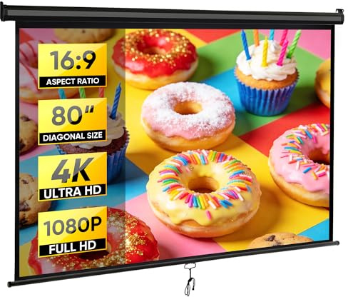 ZENY Manual Pull Down Projector Screen, 80 Inch 16:9 Black