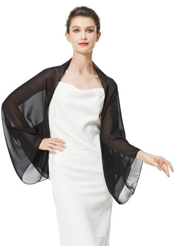 BEAUTELICATE Chiffon Schal Stola Damen Festlich Elegante Schultertuch Bolero Shrug mit Ärmel für Abendkleider Brautkleider Sommer Hochzeit (Schwarz, Einheitsgröße)