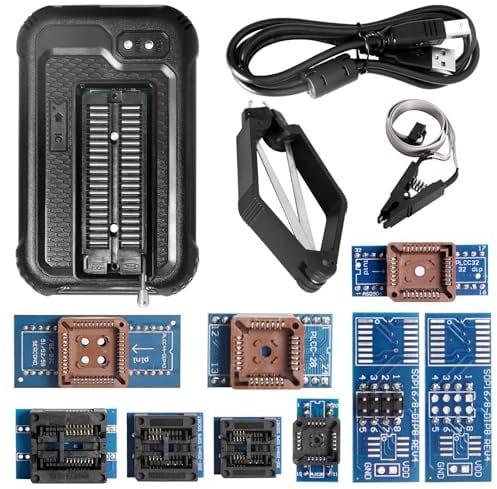 APKLVSR Universal USB Programmierer,T48 Mini Pro Programmierer mit 10 Adaptern,SOP8 zu DIP8,für SPI/Nor/NAND Flash/EMMC/IC Tester eprom Programmer mit ICSP Port