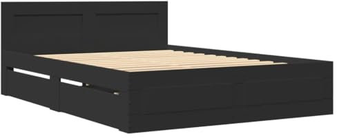 vidaXL Bettgestell, Bett mit Kopfteil, Bettrahmen mit Lattenrost, Doppelbett Schlafzimmerbett mit Stauraum, Schwarz 140x200cm Holzwerkstoff