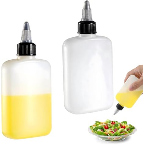 2 kleine Squeeze Flaschen Ölflasche Ölspender mit Kappen 100 ml Mini-Quetschflaschen für Camping, Quetschflasche für die Küche, Gewürz-Quetschflaschen, Leere Flaschen zum Kochen beim Campen