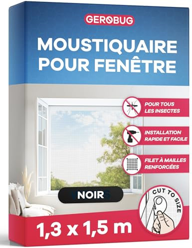 GEROBUG Moustiquaire Fenêtre Sans Perçage 130x150 cm, Noir - Moustiquaire Fenêtre Auto-Agrippante - Moustiquaire pour Fenêtre Découpable - Protection Anti-Insectes Efficace