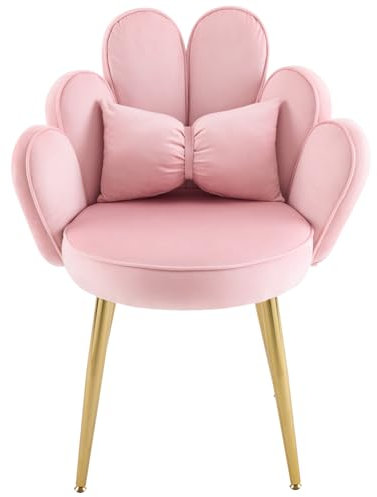 Bonnlo Fauteuil, Chaise Coiffeuse, Fauteuil Relax, Chaise de Bureau Ergonomique, pour Salon, Bureau, Chambre, en Velours, Rose, 69x45x83cm (Rose)