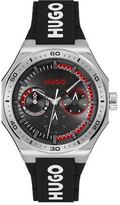 HUGO Multi Zifferblatt Quarz Uhr für Herren Kollektion #Grail Sport mit Schwarzes Silikonarmband - 1530397