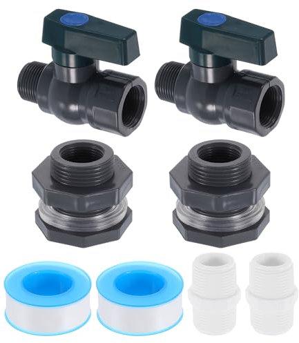 sourcing map 2 Set Rain Barrel Faucet Kit, Plastic Rain Barrel Spigot with 3/4 GHT Bulkhead Fitting, Garden Hose Adapter and Thread Seal Tape for Water Tank Aquarium, Grey