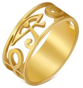 EUEAVAN Ankh Kreuz Ring Schlüssel des Lebens Auge des Horus Altägyptisches Symbol Schutz Amulett Schmuck Religion Geschenk für Frauen Männer (gold, 10)