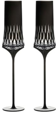 wpenshiDM125 Champagne Glass Set Crystal High Footed Champagne Flute, Black Champagne Glass Set of 2, Capacity 5.07 oz for Engagement and Marriage Champagne Flute