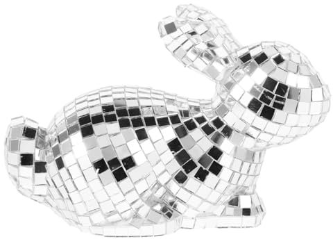 GETAJGHSD Kaninchen Ornament, Discokugel, Kaninchen Statue, Kaninchen Dekorationen, Kaninchen Desktop Ornamente, Spiegel Diskokugel, Silberne Discokugel Ornamente, Spiegelkugel Ornamente,