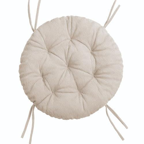 chilly pilley® Polster für Papasansessel Cord Rundkissen - Auflage Polster für Papasansessel -Sesselkissen Cordkissen Sitzkissen Gesteppt mit Schlaufen (60cm, Creme)