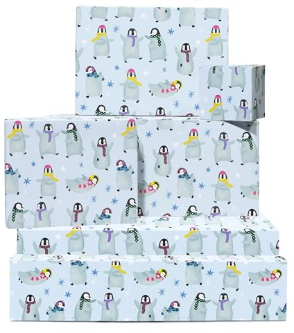 Geschenkpapier Pinguine – Schals, Winter, süß – 6 Blatt für Familie & Freunde – Weihnachten – Mit Stickern von Central 23