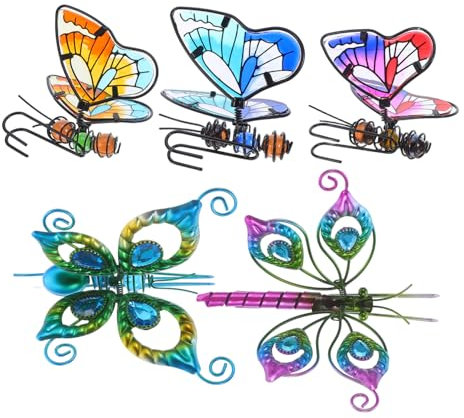 Abaodam 5pcs Plant Decorations for Pots: Dragonfly Pendant Plant Pot Hanger Decorative Stained Glass Hanging Butterfly Flowerpot Pendant for Indoor and Outdoor Bonsai