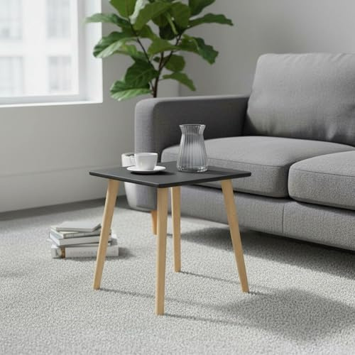 INDE MOBLEKIT | Mesa Auxiliar Madera Negra 40x40x40 cm con 4 Patas, Mesita Auxiliar Salón Dormitorio, Mesa de Noche Estilo Nórdico para Sofá, Cama o Rincón, Mesas Auxiliares para Hogar Moderno