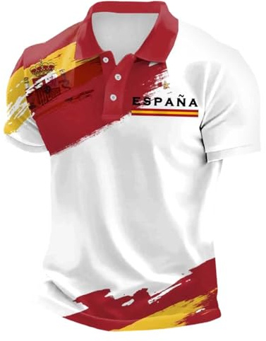 RUMAOZIA Polo de manga corta para hombre con bandera de España, transpirable, mezcla de algodón, camiseta de fútbol retro para fútbol, EM, Mundial y ocio, color rojo y amarillo