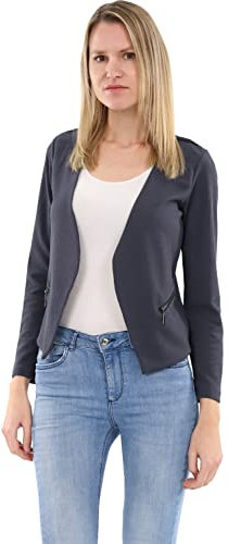 Malito - Damen Blazer Langarm - unifarbener Jerseyblazer - Kurze Basic Jacke - Sweatblazer mit Reißverschluss - Tasche - tailliertes Sakko 6040 (Dunkelgrau | Größe XL)