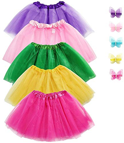 Jeowoqao Girls Tutu Set, 5pcs Tutus Dance Tutus Dress with 5pcs Flower Hairpins Fit Kids Age 3 4 5 6 7 8