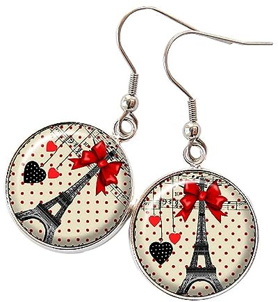 Boucles d'oreilles Paris guinguette tour Eiffel rétro rouge