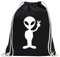 Kiwistar - Turnbeutel - schwarz - Alien Peace - Fun Rucksack Sport Beutel Gymsack Baumwolle mit Ziehgurt