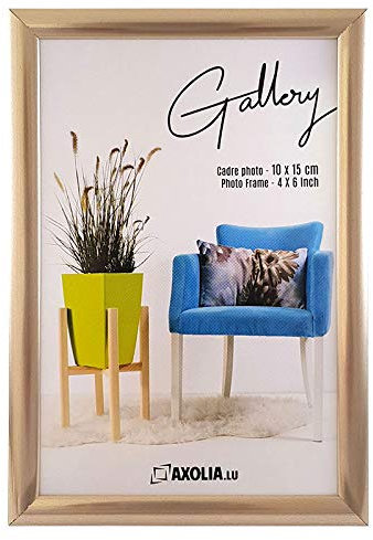 Axolia Cadre Photo 10x15 cm en plastique avec verre minéral - Décoration murale - Gallery - Champagne