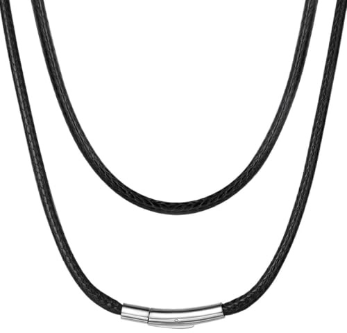 ChainsHouse Leather Cord Necklace with Clasp, 3MM 18 Inches Black Rope Necklace for Men, 316L Stainless Steel Waterproof Leather Necklace Gift for Men
