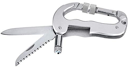 moses. 9809 Unisex – Erwachsene Expedition Natur Multifunktions-Karabiner mit Messer, Säge und LED-Licht | 4 in 1 Multitool | Für Camping und Outdoor, Metall, One Size