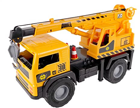 Mighty Wheels Steel Mobile Crane Truck Toy 16 - Large Free-wheeling Crane Toy with Sounds and Controllable Boom and Hook - Durable Steel and Plastic Construction Toys for 3+ Year Old Boys and Girls