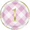 Unique Party- Assiettes en Papier pour 1er Anniversaire en Vichy Rose Estampé en Aluminium, Paquet de 8, 74905, Pink