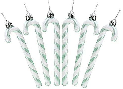 Christmas Concepts® Pack Of 6-13cm Glitter Candy Cane Christmas Tree Decorations (Mint Green)