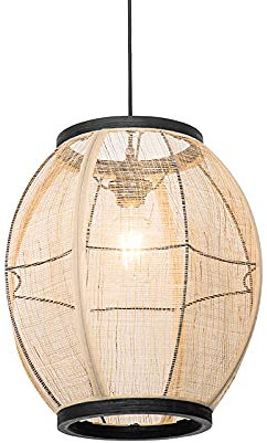 Qazqa - Orientalisch Orientalische Hängelampe I Pendellampe I Pendelleuchte braun Stoff 35 cm - Rob I Wohnzimmer I Schlafzimmer - Textil Oval - LED geeignet E27