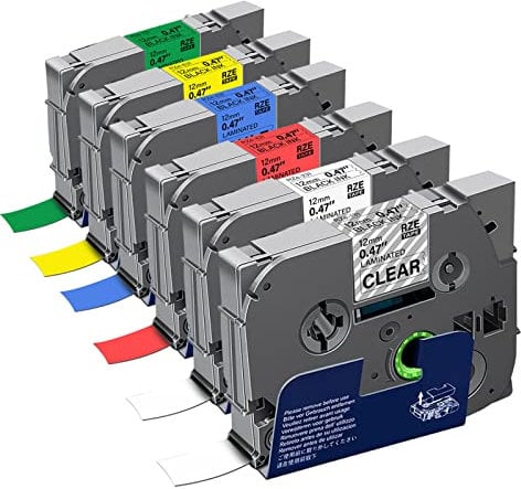 OGOUGUAN Kompatibel mit Brother TZe-131 TZe-231 TZe-431 TZe-531 TZe-631 TZe-731 Tz Band für Brother PT-H100LB PT-E100 D400 1250 H110 1000, Schwarz auf Weiß/Rot/Blau/Gelb/Grün