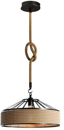 LEDSone Lustre Plafonnier Suspension corde chanvre,240V E27 Rétro Lampe Suspension Corde pour Restaurant Bar Cafe Lighting Utilisation,Chanvre+Noir (30CM Hemp)