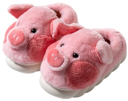 LANFIRE Big Kid et Adulte Chaussons en coton Cochon Chaussons en peluche Chaussons animaux Chaussons pour femme, Chaussures roses, 38/39 EU Étroit