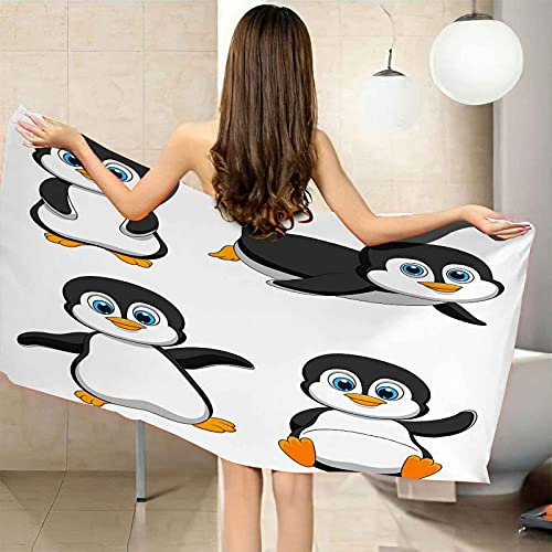 EHZQX 3D Druck Strandtuch Badetuch Mikrofaser Strandtuch Weißer Pinguin Duschtuch 70x140cm Strandlaken Badelaken Weich Stranddecke Ultraleicht Handtuch Saugfähig Schnelltrocknend