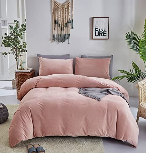 Houseri Fluffy Pink Comforter Set King Light Pink Velvet Bedding Comforter King Size Women Blush Pink Fuzzy Bedding Sets Rose Pink Flannel Furry Sherpa King Comforter Warm Winter Bedding Blanket King