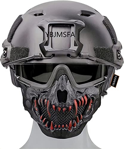 Casque Tactique Airsoft Rapide Type PJ et Demi-Masque Crâne Pliable/Lunettes 3 Couleurs, pour Paintball Militaire Extérieur CS Jeu De Tir