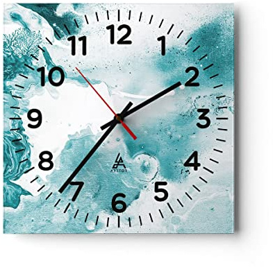 Modern Wanduhr Abstraktion Meer Türkis 40x40cm Quadrat Groß Wand Uhr Glas Analog Zimmeruhren Küche Büro Wohnzimmer Glasuhr Wall Clock Dekoration Design Wanddekoration Küchenuhr C4AC40x40-4268