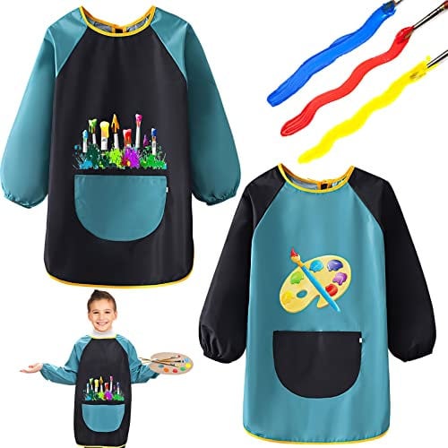NAEBRO 2Pcs Malsch¨¹rze Kinder, Wasserdicht Malkittel 6-12 Jahre M?dchen/Junge, Malerkittel Bastelsch¨¹rze Kinder mit ?rmeln f¨¹r Basteln & Malen Backen Kochen