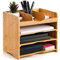 DEAYOU Bamboo Desk File Organizer, 13 Document Letter Tray Sorter with 2 Adjustable Shelves, 4 Tier Mail Organizer Countertop, Paper Storage Holder Box Cubby for Magazine, Office, Home, School
