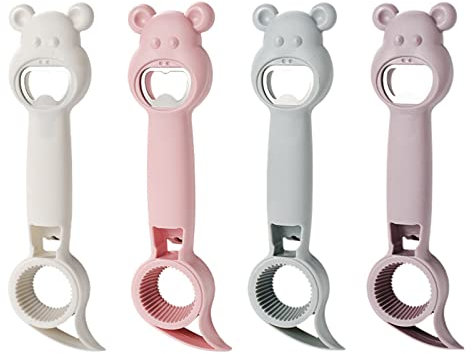 4 in 1 Beer Bottle Opener Set of 4, Bottle Opener Cute Cartoon Bear Bottle Opener, Multifunctional Comfy Handheld Can Beer Opener for Women