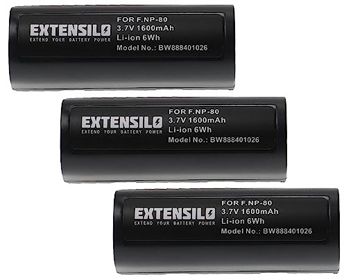 EXTENSILO 3x batteria sostituisce Fujifilm NP-80 per fotocamera digitale DSLR (1600mAh, 3,7V, Li-Ion)