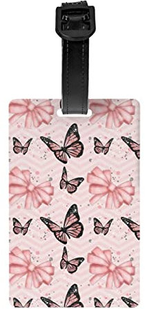 Étiquette d'identification pour bagage - Papillon - Rose - Pour valise, sac de voyage - 1 pièce