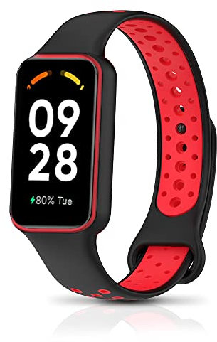 PaceBid Armband Kompatibel mit Xiaomi Redmi Band 2/Xiaomi Band 8 Active, Silikon Sport Ersatzarmband Wasserdicht Atmungsaktiv Männer&Frauen Ersatzbänder für Xiaomi Redmi Band 2 -Schwarz/Rot
