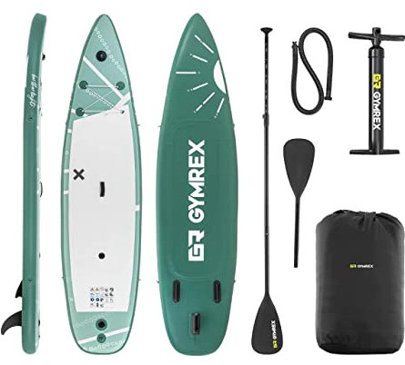 Gymrex GR-SPB401DC Stand Up Paddleboard aufblasbar 125 kg grün Doppelkammer 335 x 78 x 15 cm SUP-Board