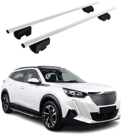 OMAC Barres de Toit pour Peugeot 2008 II 2019-2026 – City Crash Tested – ISO Pas 11154:2006 – Antivol Inclus – Charge Max 75 kg – 2 Barres Argent