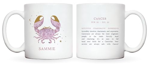 Personalised zodiac mug | zodiac gifts for women | zodiac coffee mug | zodiac signs mugs | 12 star sigs available with characteristics of star sign and illustrations (Cancer)