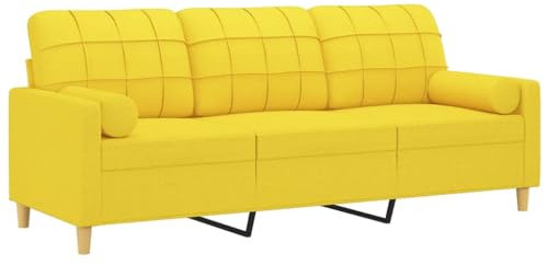 vidaXL Sofa 3 Sitzer, Couch mit Zierkissen, Liegesofa für Wohnzimmer, Polstersofa Sessel Relaxsofa Loungesofa Relaxcouch, Hellgelb Stoff