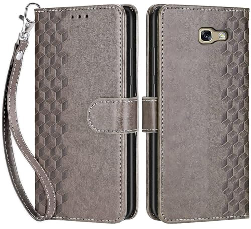 Handyhülle für Samsung Galaxy A5 2017 Hülle, Premium PU Leder Flipcase Magnetverschlüsse Schutzhülle Klapphülle mit Kartenhalter Faltbare Brieftasche Hülle für Samsung A5 2017 Handyhülle - grau